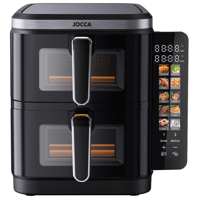 JOCCA Friggitrice ad Aria Doppio Cestello 11 Litri 2600 Watt 60-200 °C Nero