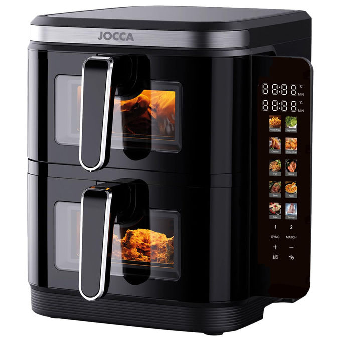 JOCCA Friggitrice ad Aria Doppio Cestello 11 Litri 2600 Watt 60-200 °C Nero