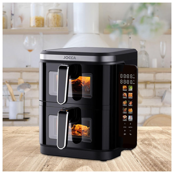 JOCCA Friggitrice ad Aria Doppio Cestello 11 Litri 2600 Watt 60-200 °C Nero