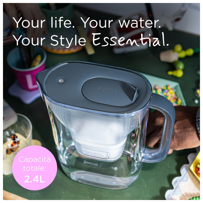 Brita, Caraffa Filtrante Style Essential, 2.4L, Stone Blue, Include 3 Filtri Maxtra Pro