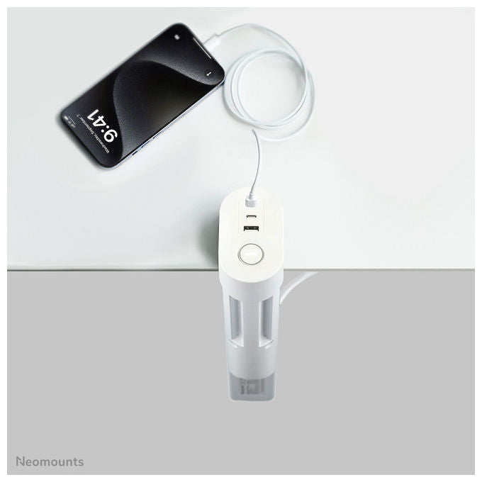 Neomounts, Multipresa Da Tavolo Con Morsetto, USB-C, USB-A, Ricarica Rapida, Bianca