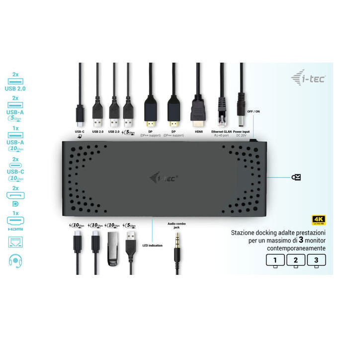I-tec, Docking Station USB-C, Triple Display, 100W Power Delivery, Gen 2