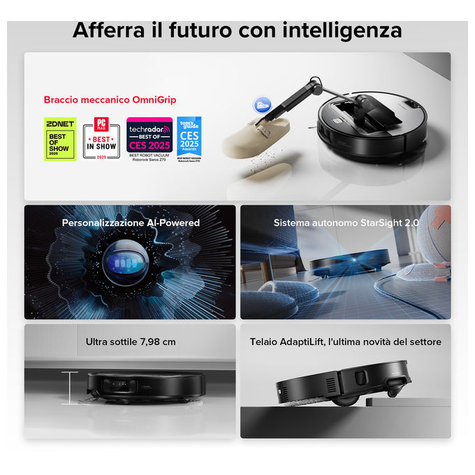 Roborock, Saros Z70 Robot Aspirapolvere Lavapavimenti, 22000 Pa, Bianco
