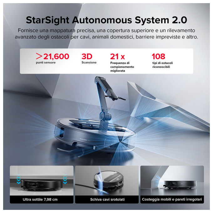 Roborock, Saros Z70 Robot Aspirapolvere Lavapavimenti, 22000 Pa, Bianco
