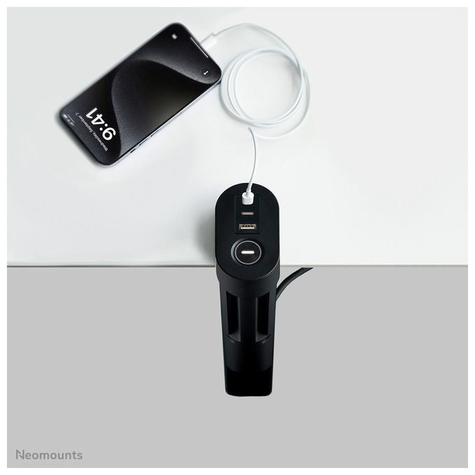Neomounts Multipresa da Tavolo con Morsetto, USB-C e USB-A, Ricarica Rapida