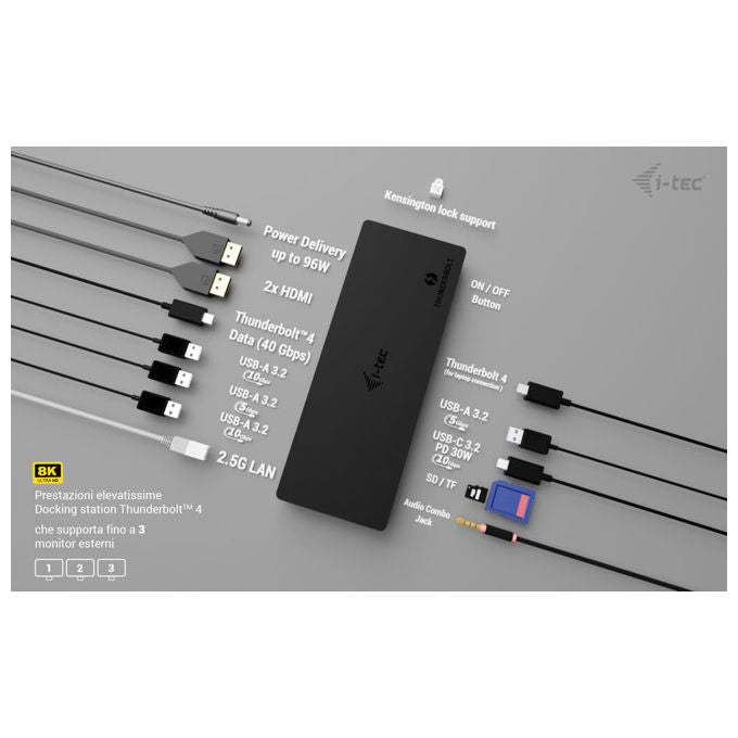 I-tec TB4TRIPLEDOCKPDIT Docking Station Thunderbolt 4 Triple Display Power Delivery 96W LAN 2.5G USB-C colore Nero