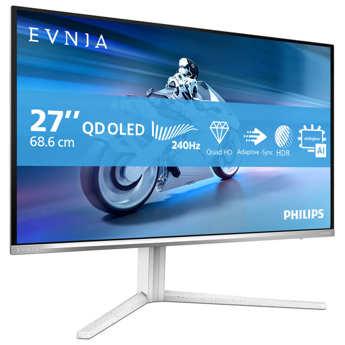 Philips 27M2N6501L Evnia 6000 Monitor Gaming QD-OLED 26.5'' WQHD 2560x1440 240Hz 0.03ms HDR10 G-Sync Hub USB colore Bianco