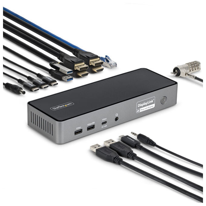 StarTech.com, Adattatore Multiporta USB-C, Docking Station tre Monitor 4K 60Hz, PD 140W, Grigio