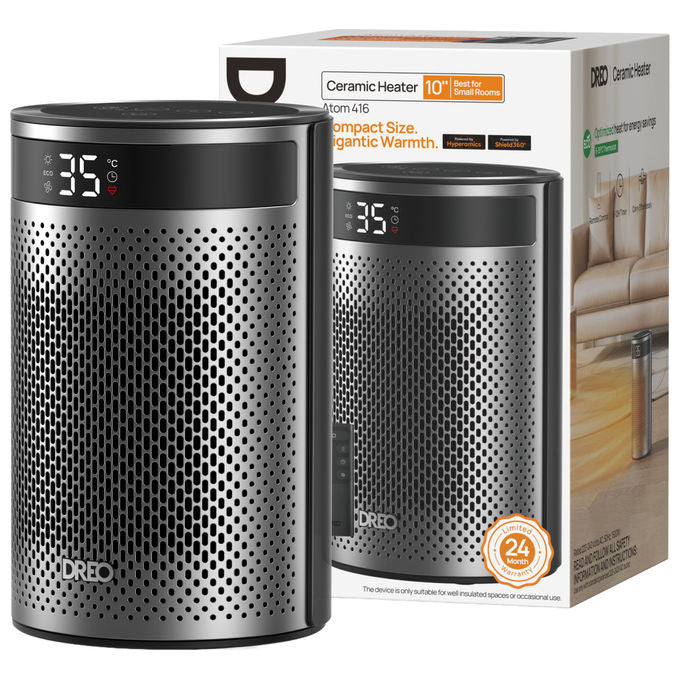 Dreo, Termoventilatore Ceramico Atom 416, 1500W, Riscaldatore Elettrico Ambiente, Nero-Argento