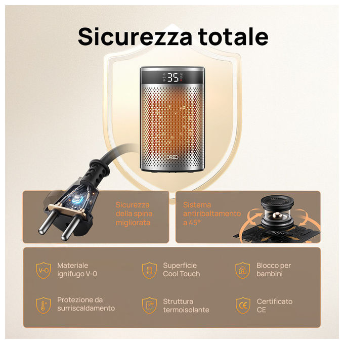 Dreo, Termoventilatore Ceramico Atom 416, 1500W, Riscaldatore Elettrico Ambiente, Nero-Argento