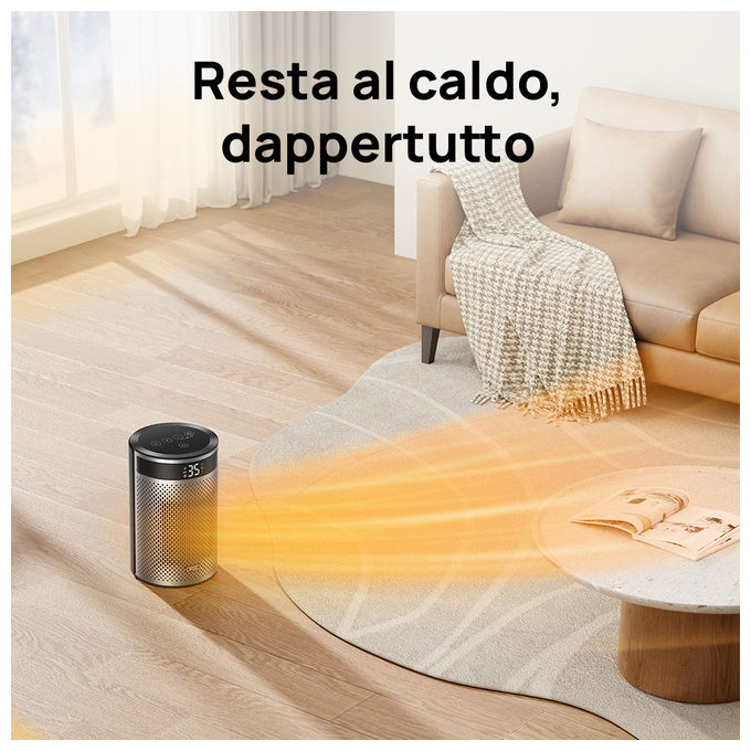 Dreo, Termoventilatore Ceramico Atom 416, 1500W, Riscaldatore Elettrico Ambiente, Nero-Argento