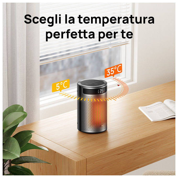 Dreo, Termoventilatore Ceramico Atom 416, 1500W, Riscaldatore Elettrico Ambiente, Nero-Argento
