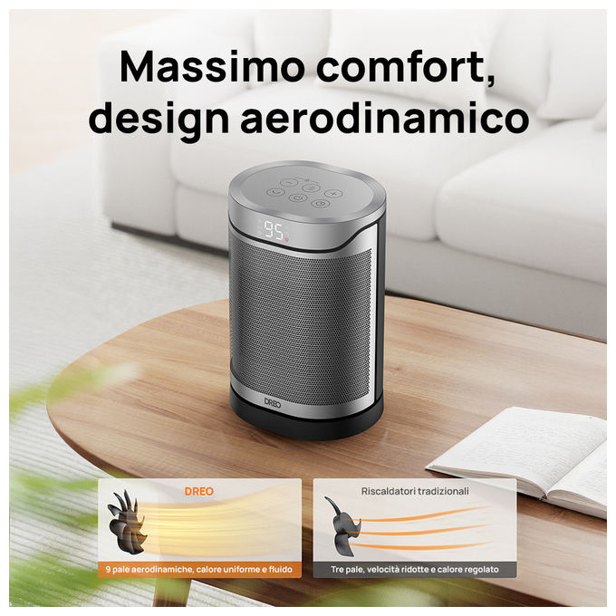 Dreo, Termoventilatore Ceramico Atom 318, 1500W, Riscaldatore Ambiente Elettrico