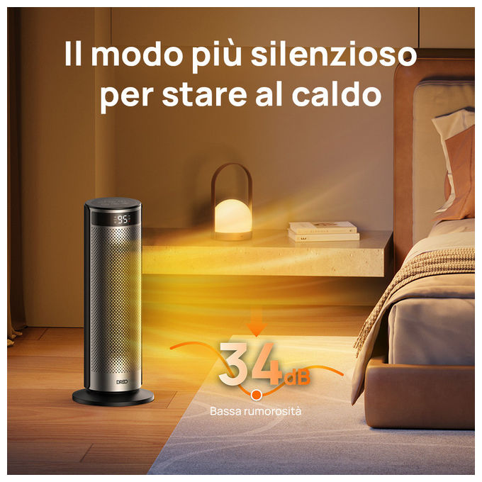 Dreo, Termoventilatore Ceramico Solaris SH628, 2000W, Riscaldatore Elettrico Rapido, Nero e Argento