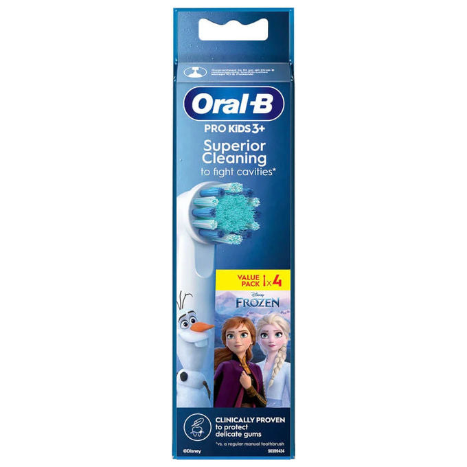 Oral-B Kids Pro 3+, Testine Ricambio Spazzolino Elettrico, Disney Frozen, 4 Pz, Bianco