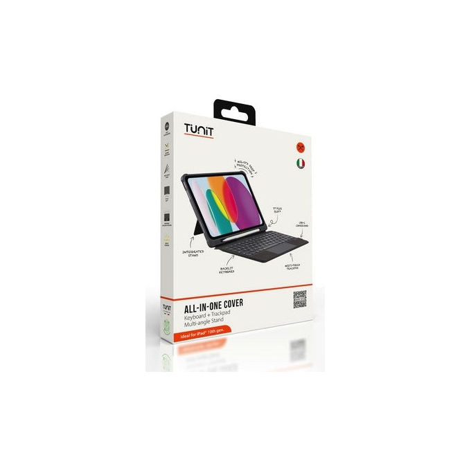 TUNIT, Custodia Flip a Libro con Tastiera, iPad 10.9, Nero