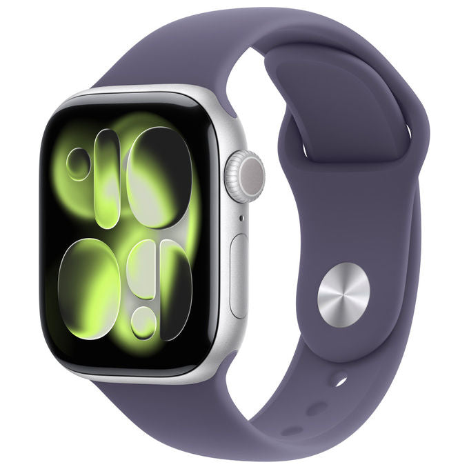 Apple, Watch Series 11 GPS, 42mm, Cassa Alluminio Argento, Sport Band Viola Nebbia