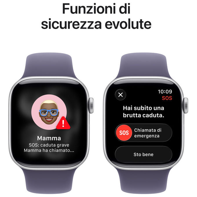 Apple, Watch Series 11 GPS, 42mm, Cassa Alluminio Argento, Sport Band Viola Nebbia