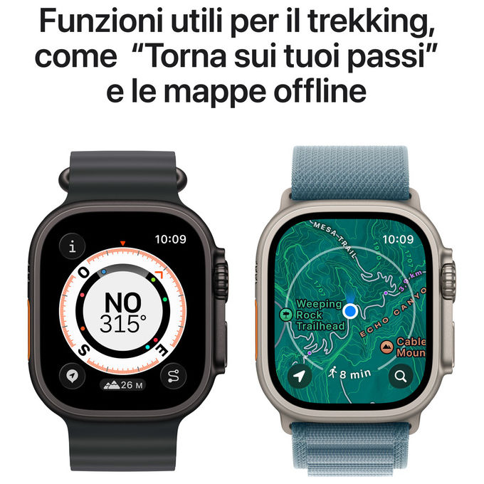 Apple Watch Ultra 3, 49mm, GPS + Cellular, Cassa Titanio, Alpine Loop Blu Chiaro