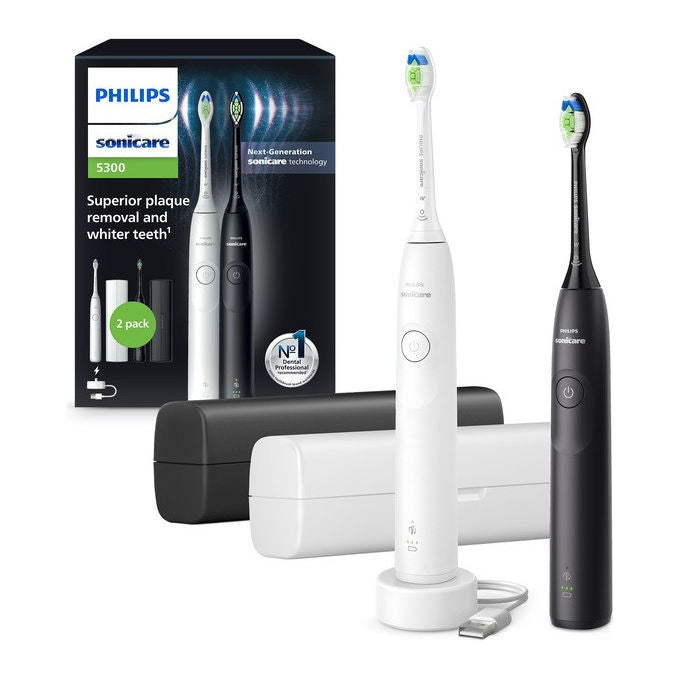 Philips, Spazzolino Elettrico Sonico, 2 Intensita', Sensore Pressione, Bianco e Nero