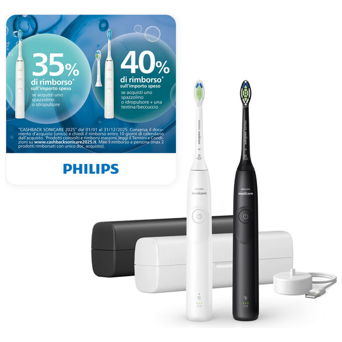 Philips, Spazzolino Elettrico Sonico, 2 Intensita', Sensore Pressione, Bianco e Nero