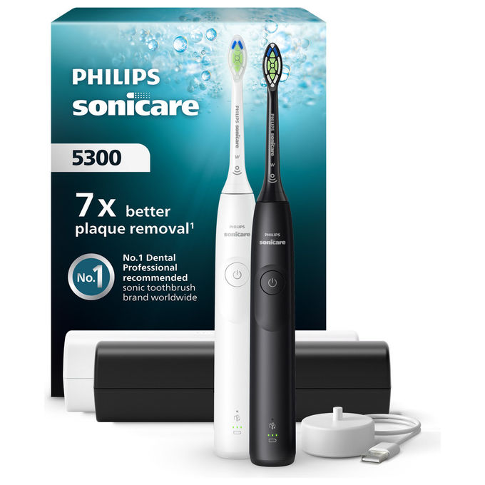 Philips, Spazzolino Elettrico Sonico, 2 Intensita', Sensore Pressione, Bianco e Nero