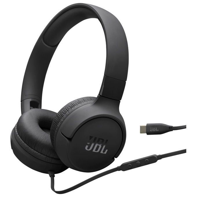 JBL JBLT520CBLK Tune 520C Cuffie On-Ear Cablate USB-C Driver 32 mm Pure Bass Microfono Integrato colore Nero
