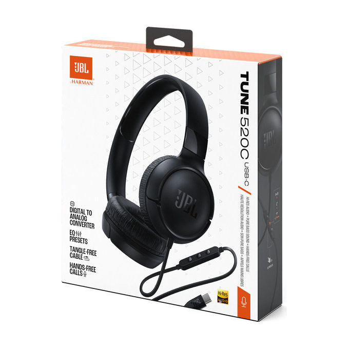 JBL JBLT520CBLK Tune 520C Cuffie On-Ear Cablate USB-C Driver 32 mm Pure Bass Microfono Integrato colore Nero