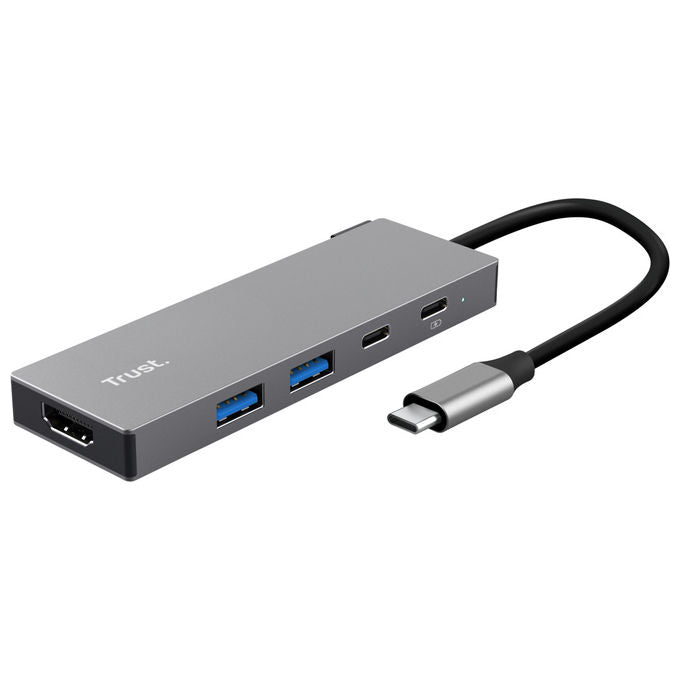Trust, Hub Usb Tipo-C, Grigio, 5 in 1, Alluminio