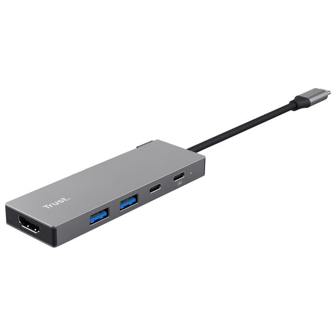 Trust, Hub Usb Tipo-C, Grigio, 5 in 1, Alluminio