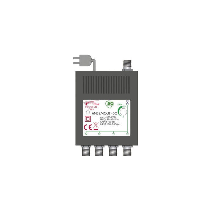 G.B.S. Elettronica, Amplificatore di Segnale TV, 694 - 862 MHz, 4 Uscite, Nero