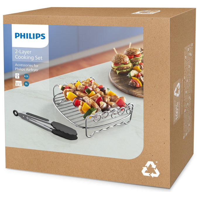 Philips HD9920-00 Accessorio Airfryer Set Cottura 2 Livelli con 5 Spiedini e Pinze per 6.2L 8.3L 9L colore Argento