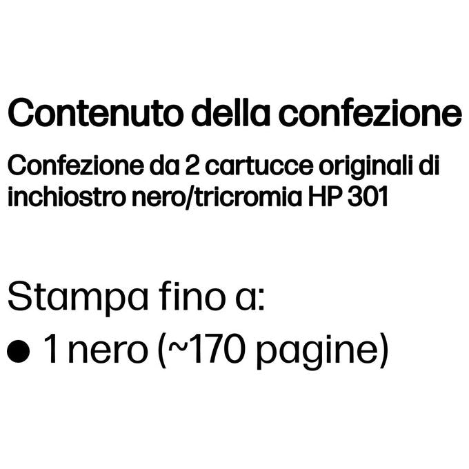 HP N9J72AE 301 Twin Pack Cartucce Originali Inchiostro Nero e Tricromia Resa Standard 2 pz colore Nero Ciano Magenta Giallo