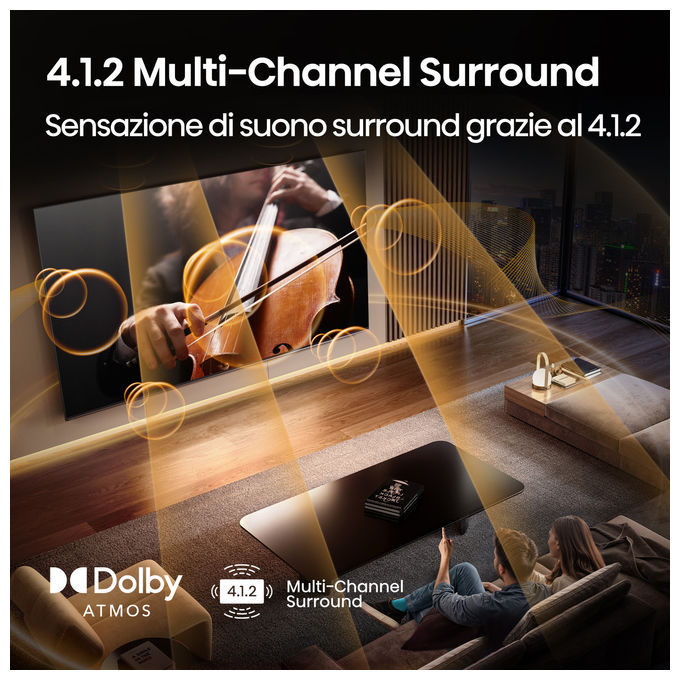 Hisense, TV 4K Ultra HD 100U8Q, Smart TV Wi-Fi, Mini LED ULED, 100 Pollici, Nero Grigio