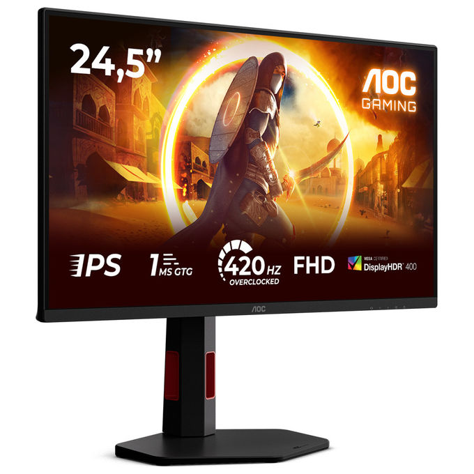 AOC 25G4KUR G4 Monitor Gaming 24.5'' Full HD Fast IPS 420Hz HDR400 G-Sync Hub USB colore Nero Rosso