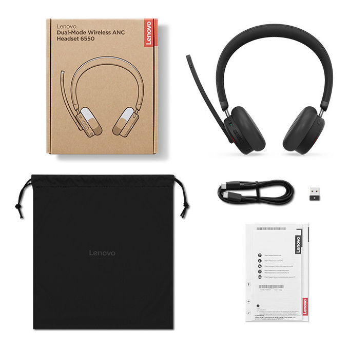 Lenovo Cuffie Wireless ANC 6550 Bluetooth Nero Microfono con Cancellazione Rumore Ufficio