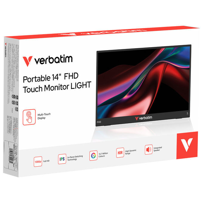 Verbatim, Monitor Portatile Touchscreen, 14'' IPS FHD, USB-C, Ultraleggero, Nero