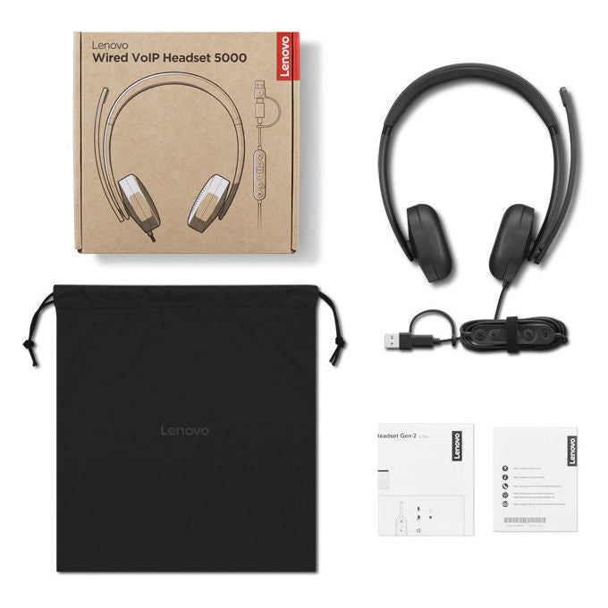 Lenovo, Auricolare VoIP 5000, Cablato USB tipo-C, Nero