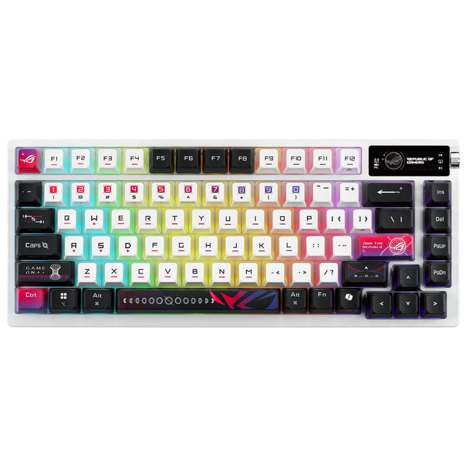 Asus Rog Azoth X, Tastiera Gaming Meccanica Wireless, USB, RF, Bluetooth, Nero Bianco