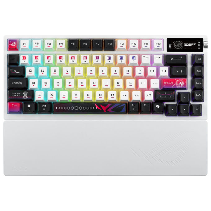 Asus Rog Azoth X, Tastiera Gaming Meccanica Wireless, USB, RF, Bluetooth, Nero Bianco