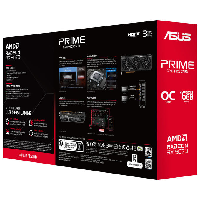 ASUS Prime RX9070 O16G EVO, AMD Radeon RX 9070, 16 GB GDDR6, Scheda Grafica