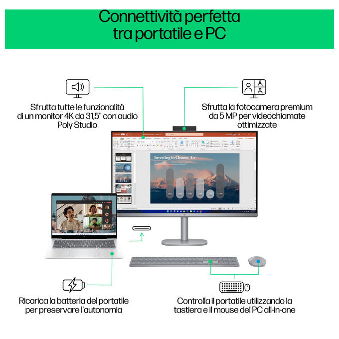 HP, OmniStudio X 32-c0011nl, PC All-in-one, Intel Core Ultra 7, 80 cm 4K, Argento