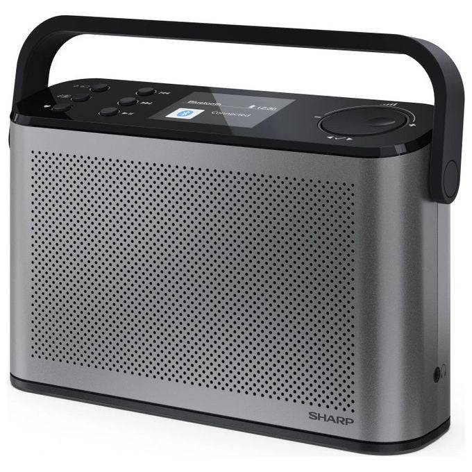 Sharp, Radio Digitale Portatile DAB-DAB+, Display 2.4'', Bluetooth 5.3, Grigio Tempesta