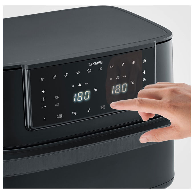 Severin FR 2490 Friggitrice ad aria 9 L 2600 W Doppia Zona Sync Cook Sync Finish 11 Programmi Display Touch colore Nero