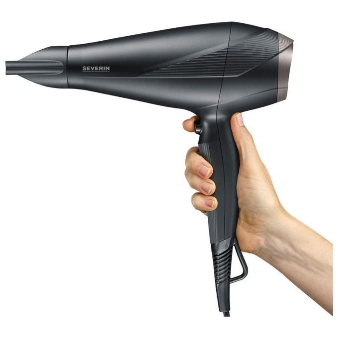 Severin, Asciugacapelli 2300 W, Nero e Argento, Con Diffusore e Concentratore