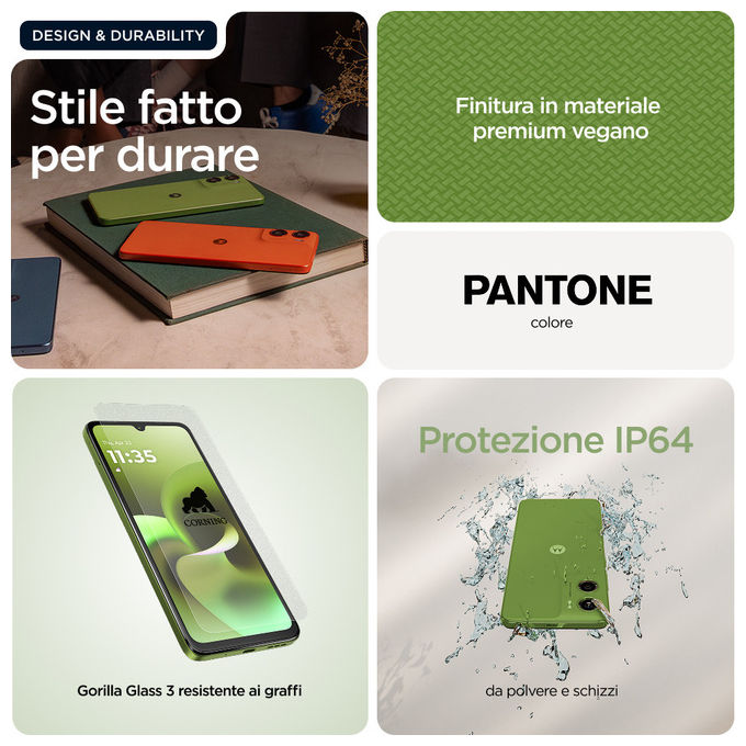 Motorola MOTO G06 Smartphone 6.88'' Doppia SIM 4G Android 15 4GB RAM 128GB Fotocamera 50MP Batteria 5200mAh NFC colore Verde
