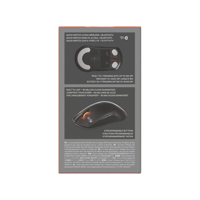 SteelSeries Rival 3, Mouse Gaming Wireless Gen 2, Nero, 18000 DPI