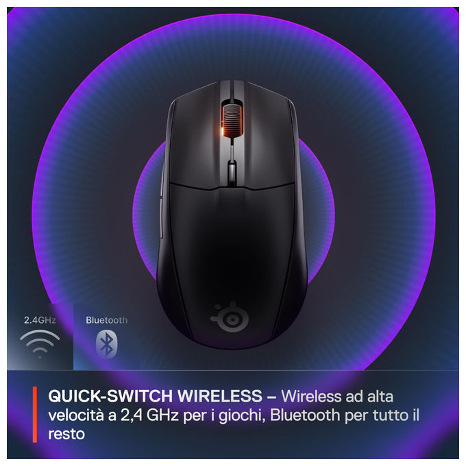 SteelSeries Rival 3, Mouse Gaming Wireless Gen 2, Nero, 18000 DPI