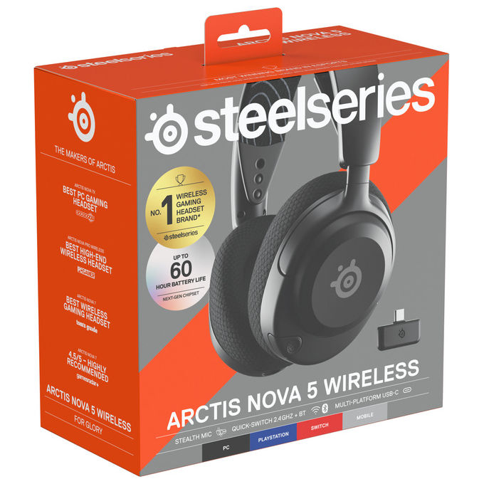 Steelseries Arctis Nova 5, Cuffie Gaming Wireless, Nero, Compatibile con PlayStation, Switch, Mac, VR, PC