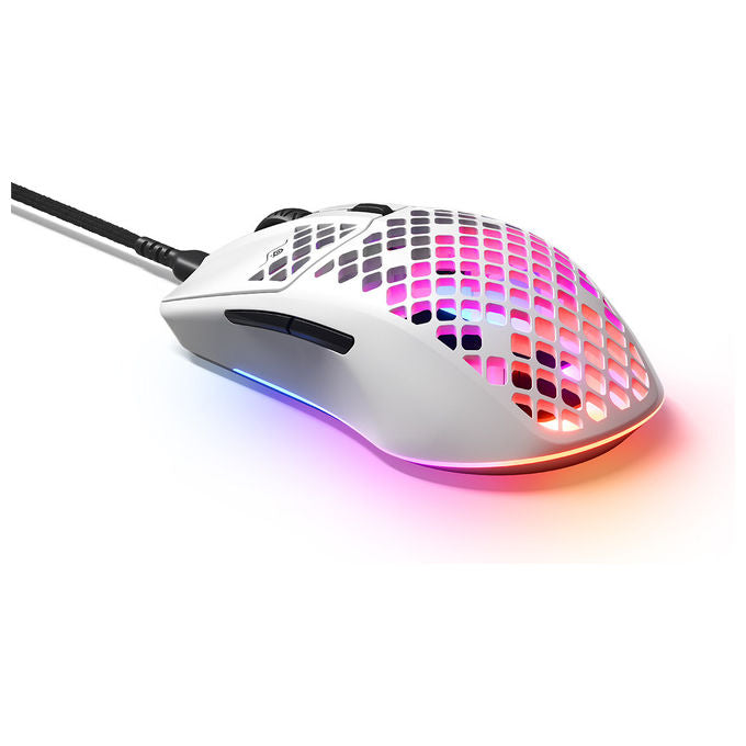 Steelseries Aerox 3, Mouse Gaming, Ottico 8500 DPI, USB Tipo-C, Bianco
